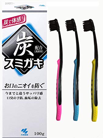 Japanese Charcoal toothpaste 100gram for whitening teeth removing plaque with 3 bamboo charcoal toothbrush